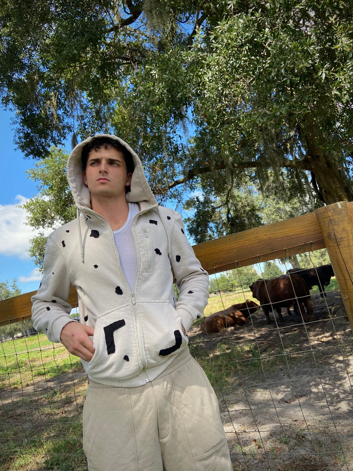 Cow Print Zip Up Hoodie