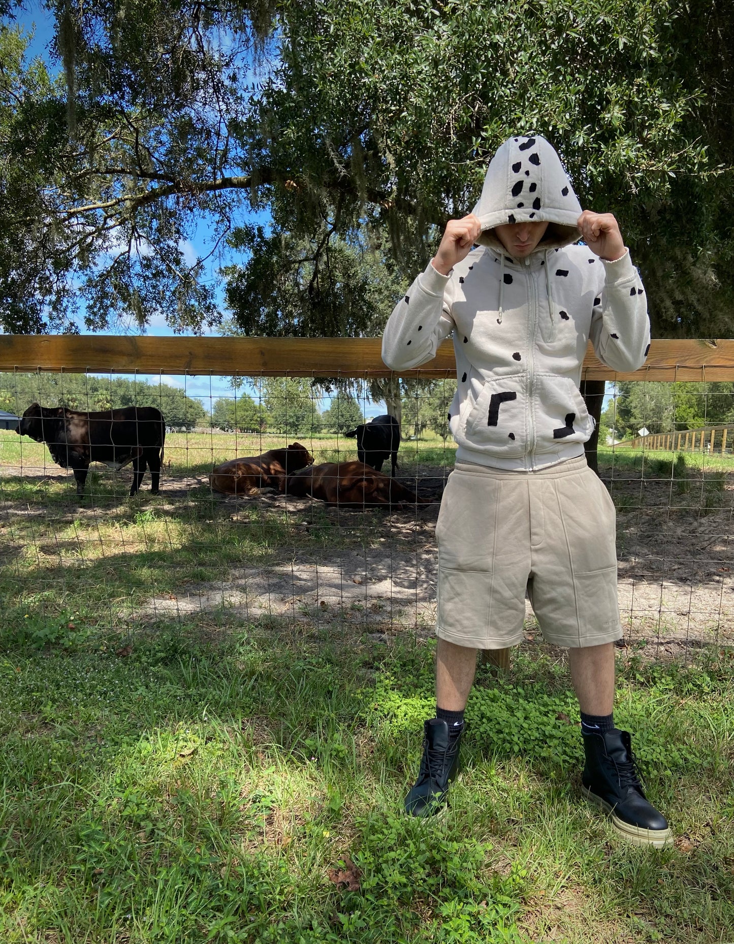 Cow Print Zip Up Hoodie